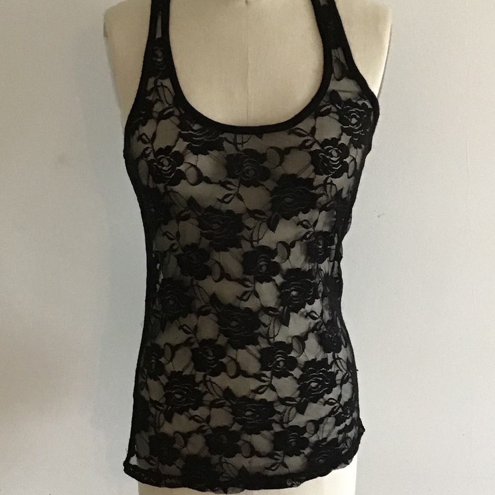 Black Lace Stretchy Tank Top